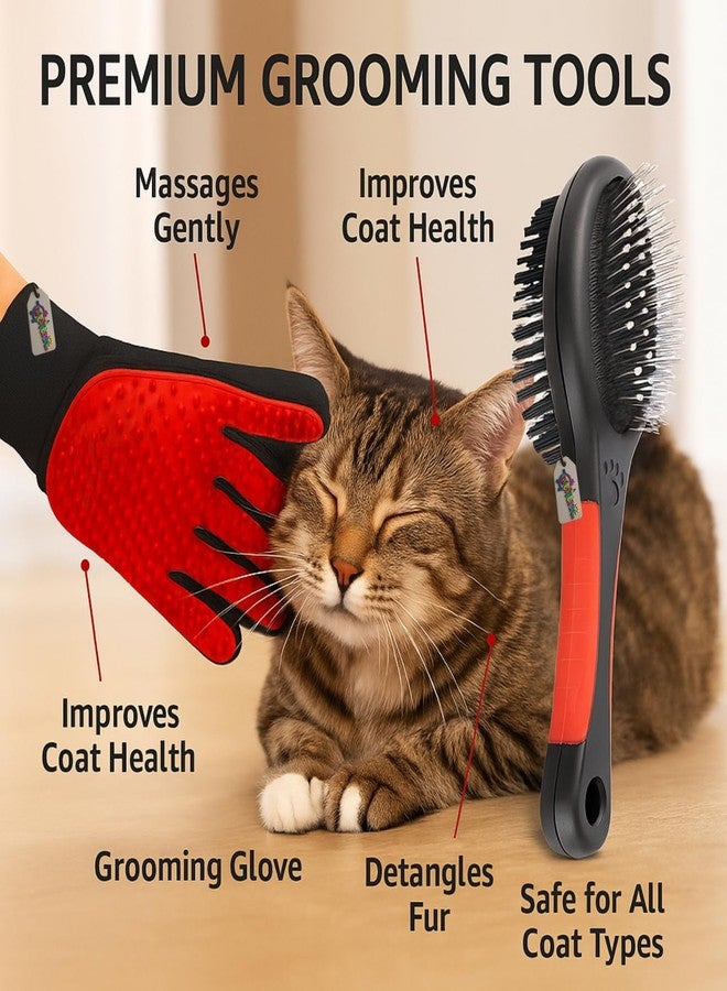 Western Era 2 in 1 Pet Bathing Grooming Combo for Dogs & Cats Double Side Pet Brush & One Side Deshedding Glove | Pet Grooming | Tick, Flea, Loose Hair, Dirt & Massage | Anti-Slip Handle (Random) - Image 5